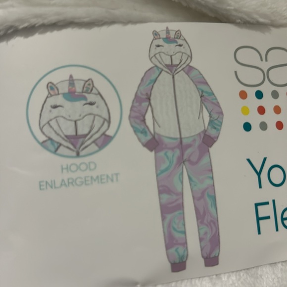 Unicorn pajama sleeper hooded one piece  white purple.  M 10/12 Saint eve New - Picture 5 of 7